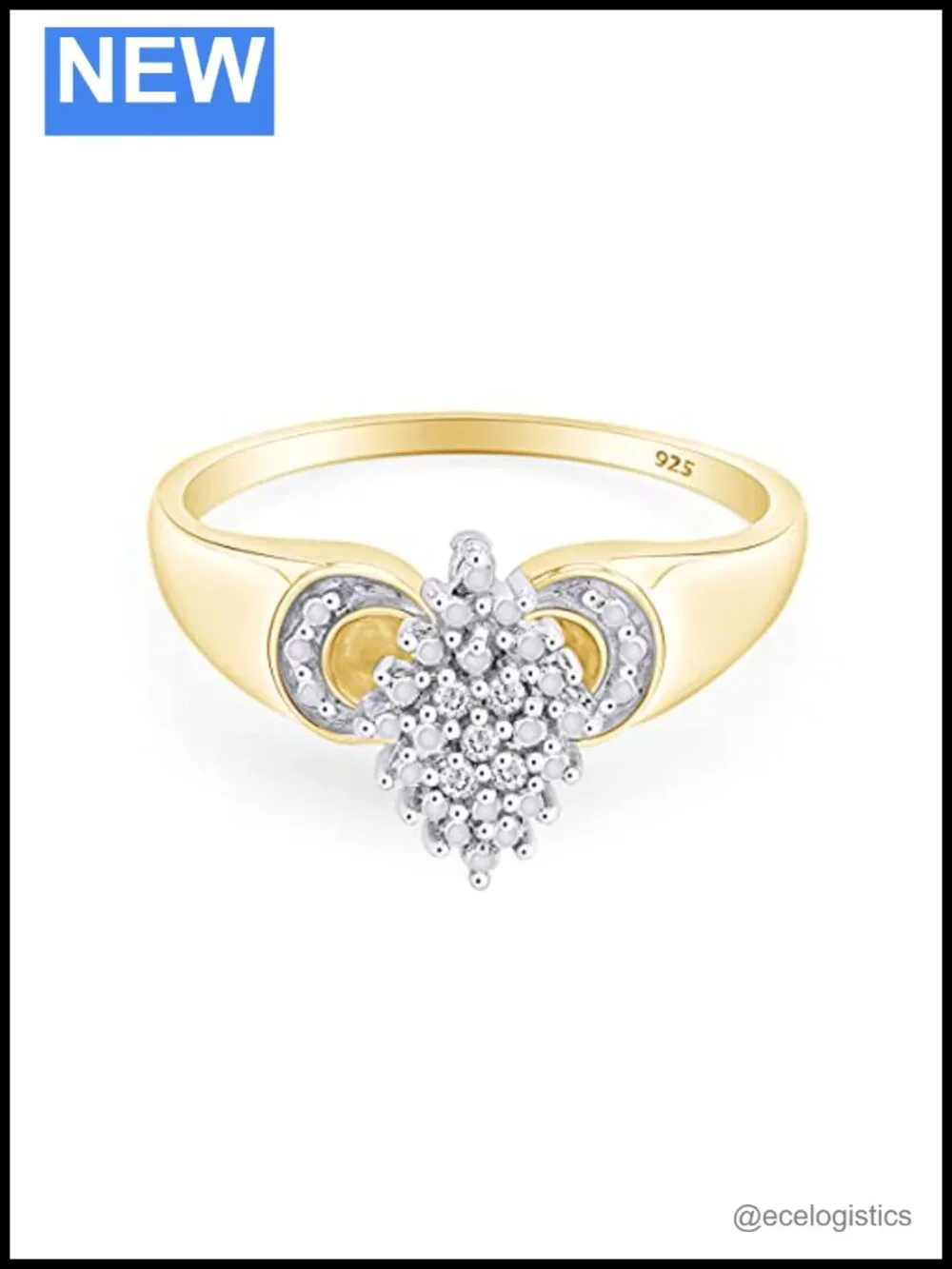 14K Yellow Gold Plated 925 Sterling Silver Diamond Engagement Ring